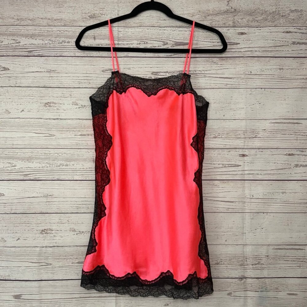 Victoria Secret Hot Pink Black Lace‎ Lingerie Slip S/P